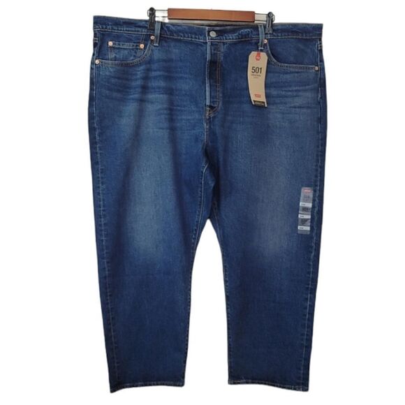 Levi's Original 501 High Rise Straight Leg Cropped Plus Size Denim Blue Jeans - Picture 2 of 12